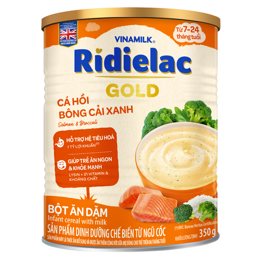 Bột ăn dặm Ridielac Gold Cá hồi Bông cải xanh 350g