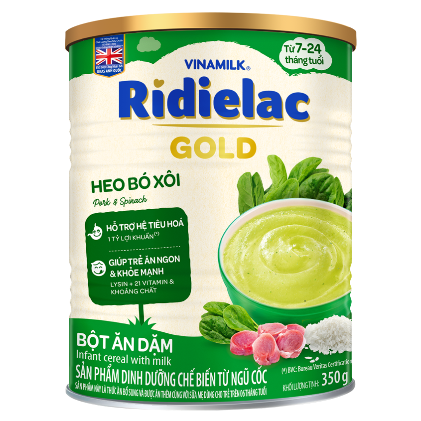 Bột ăn dặm Ridielac Gold Heo Bó xôi 350g