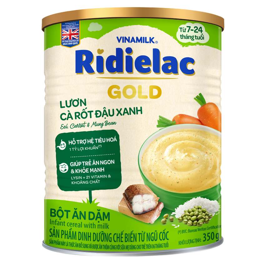 Bột ăn dặm Ridielac Gold Lươn Cà rốt Đậu xanh 350g