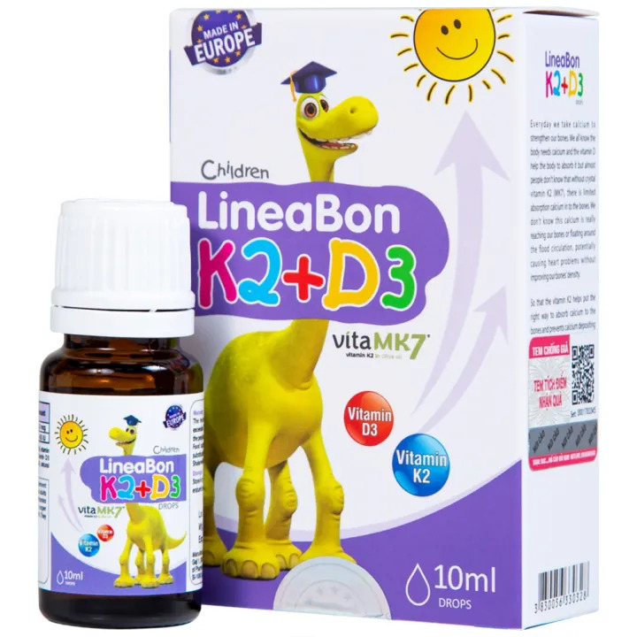 LineaBon D3 K2 dạng nhỏ giọt - tăng chiều cao, chống còi xương cho bé (Chai 10ml)