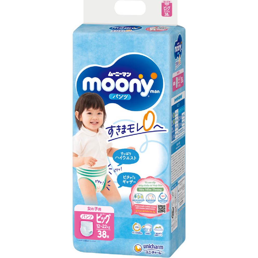 Bỉm - Tã quần Moony bé gái size XL 38 (12 - 22kg) 
