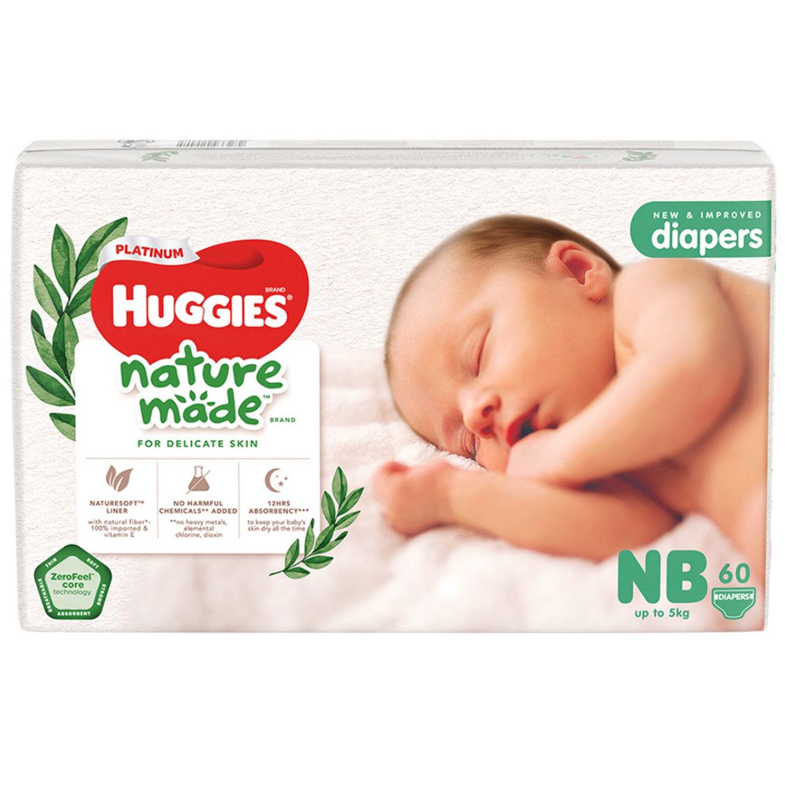 Bỉm - Tã dán Huggies Nature Made size NB 60 miếng (Dưới 5kg)
