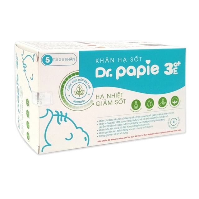 Khăn lau hạ sốt Dr Papie cho bé 3M+