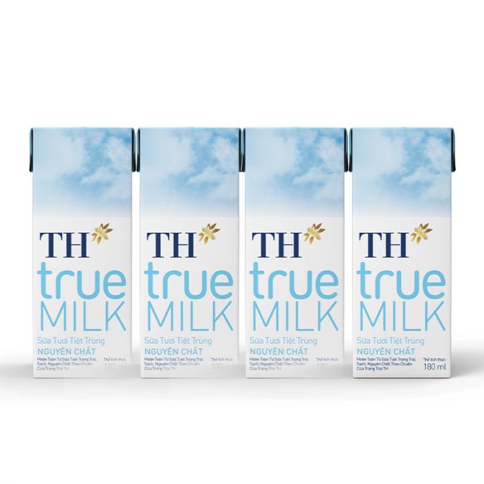 Vỉ Sữa Tươi Tiệt Trùng TH Nguyên Chất 4 Hộp x 180 ml