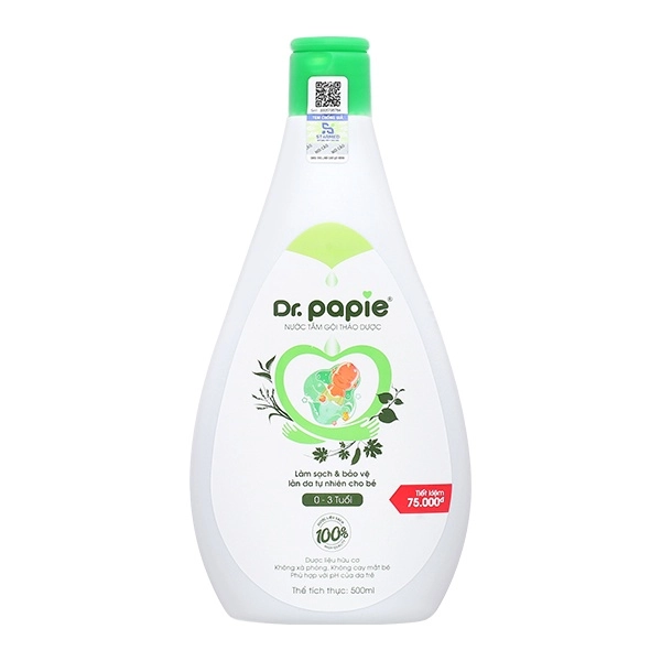 Nước tắm gội thảo dược Dr.Papie 500ml 0-3 tuổi