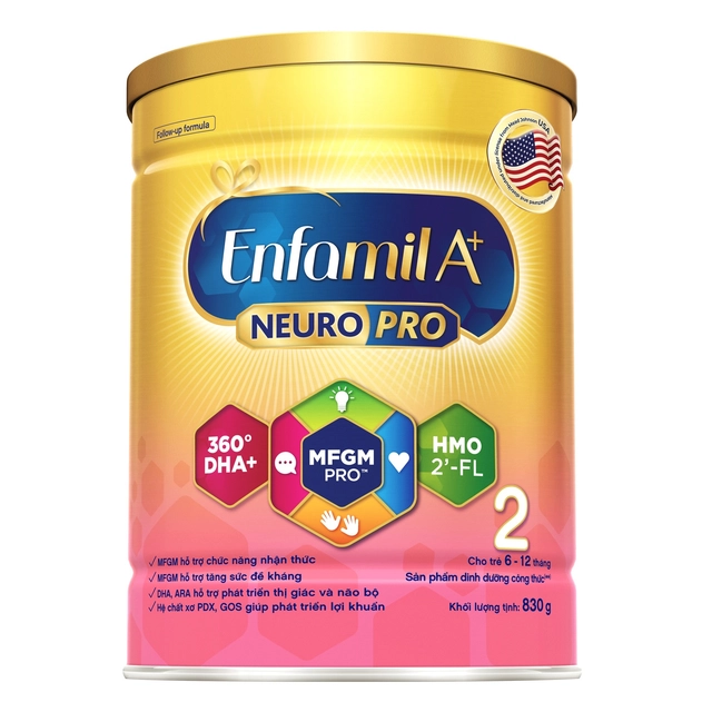 Sữa Enfamil A+ NeuroPro Số 2 (830g) cho bé từ 6-12 tháng tuổi