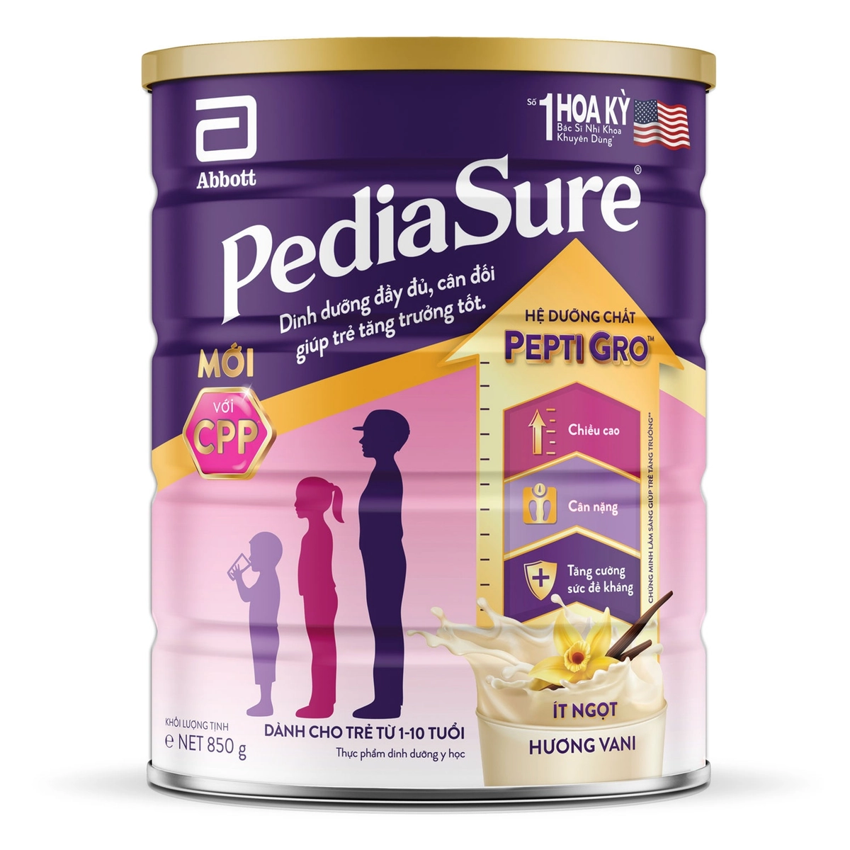 Sữa PediaSure BA 800g ít ngọt cho bé 1-10 tuổi (hương vani)