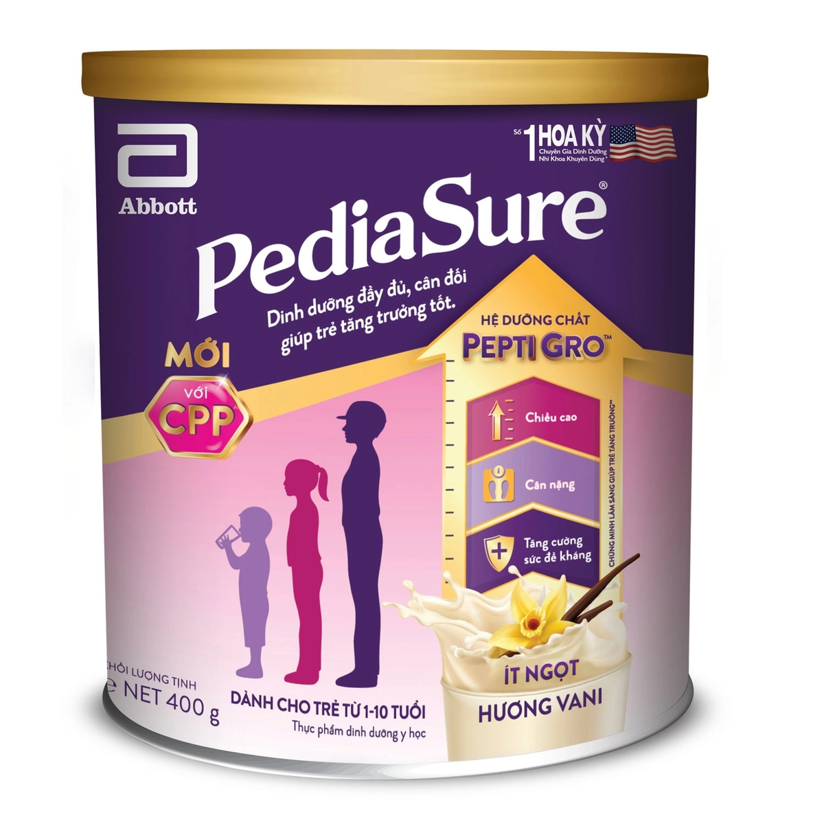 Sữa PediaSure BA 380g vị vani ít ngọt cho bé 1-10 tuổi