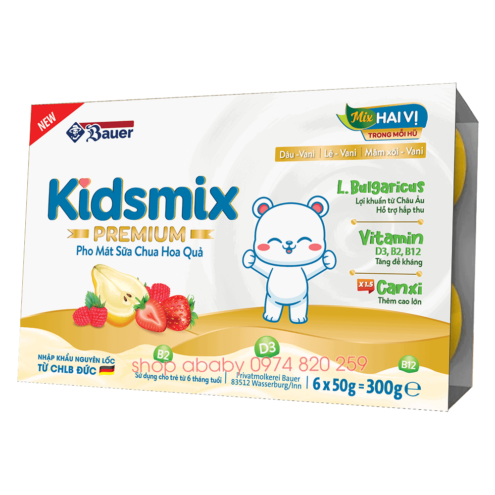 Phô mai sữa chua hoa quả KidsMix (vỉ 6 6m+)