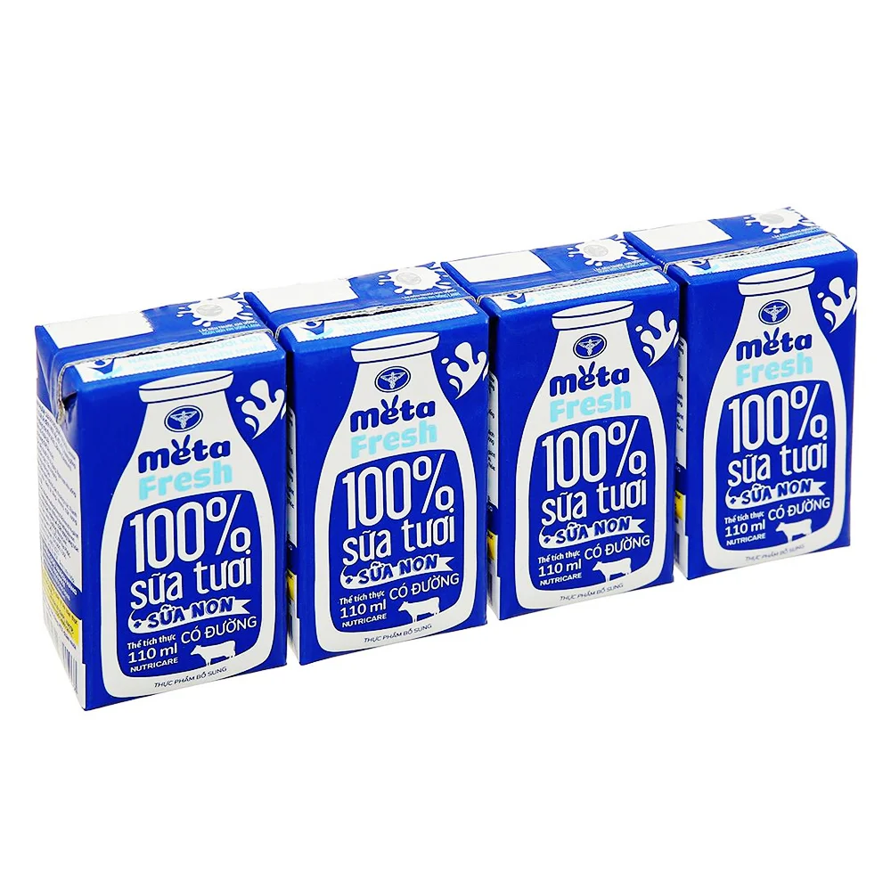 Sữa tươi có đường bổ sung sữa non Metafresh 110ml, lốc 4 hộp