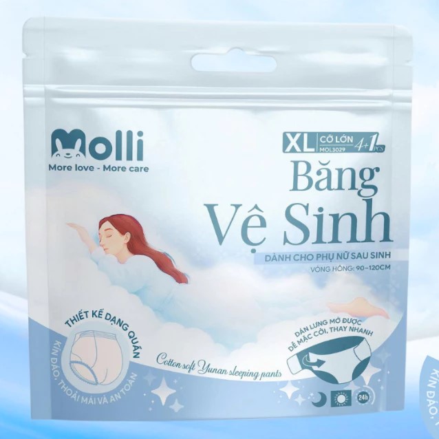 Bịch 5 Băng Vệ Sinh Dạng Quần Molli Dành Cho Mẹ Sau Sinh